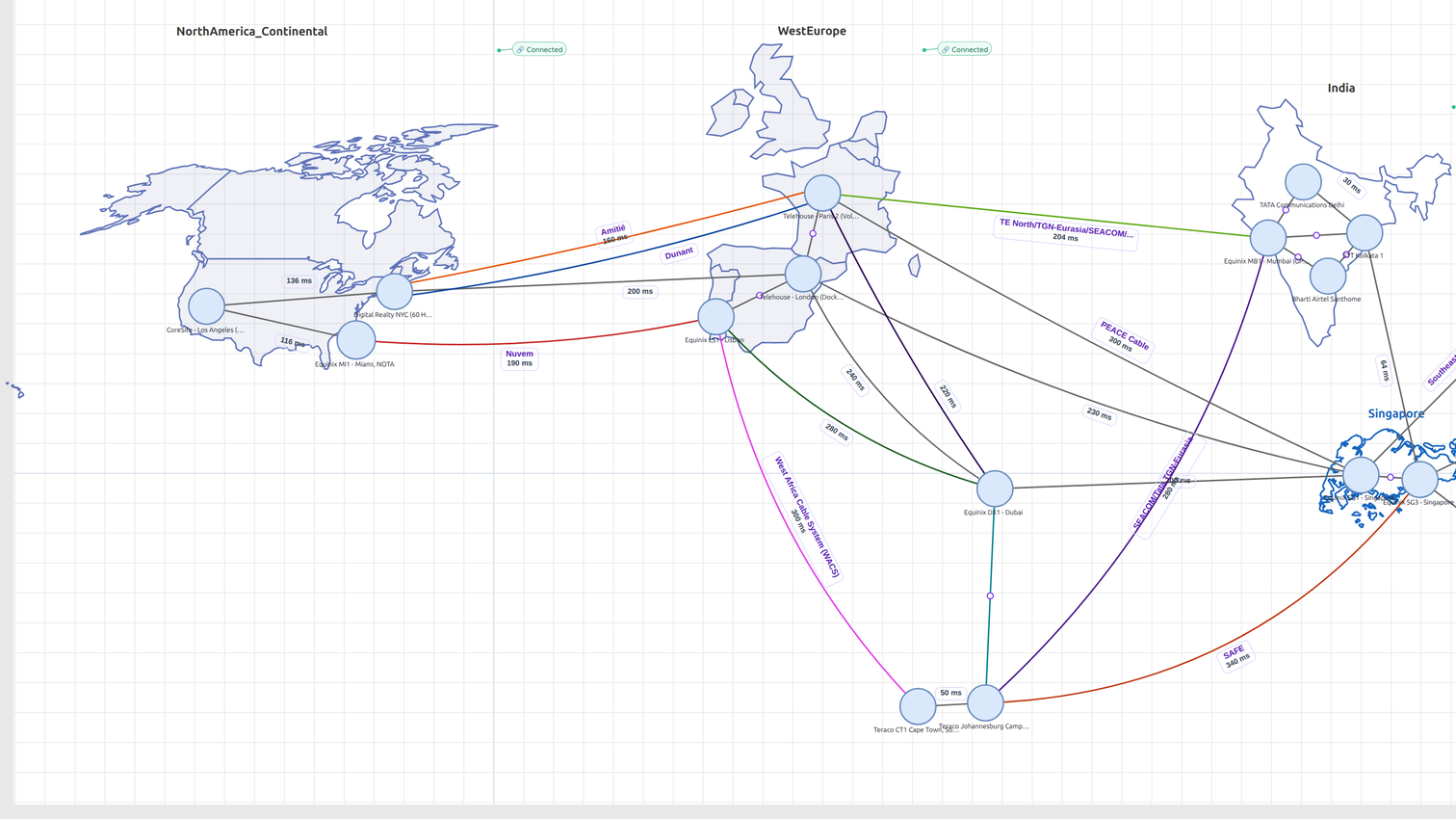 NexiWay showing a global network laid over a world map